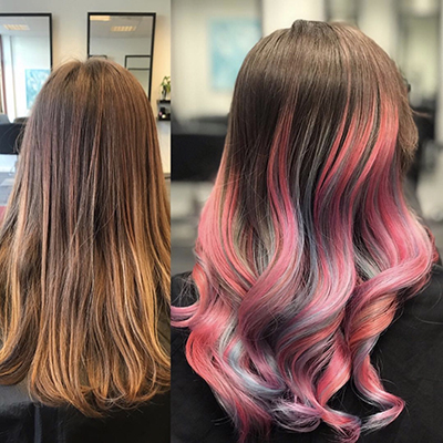 En färgsprakande balayage-dröm med knalliga längder i rosa och blått av <i>Salong Ego</i>