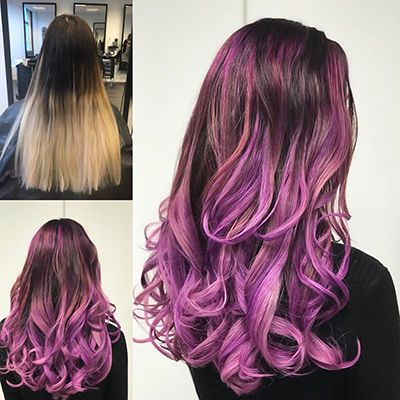 Underbar och kaxig balayage-kreation i lila toner av <i>Salong Ego</i>